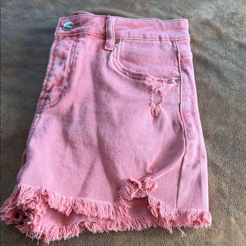 Risen Pink Distressed Denim Skorts